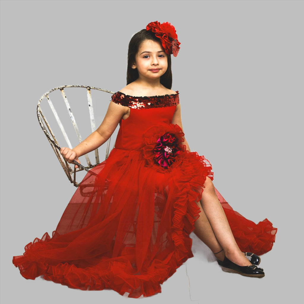 Buy Pink Net Embroidered Sequin Work Ruffle Gown For Girls by Lil Angels  Online at Aza Fashions.